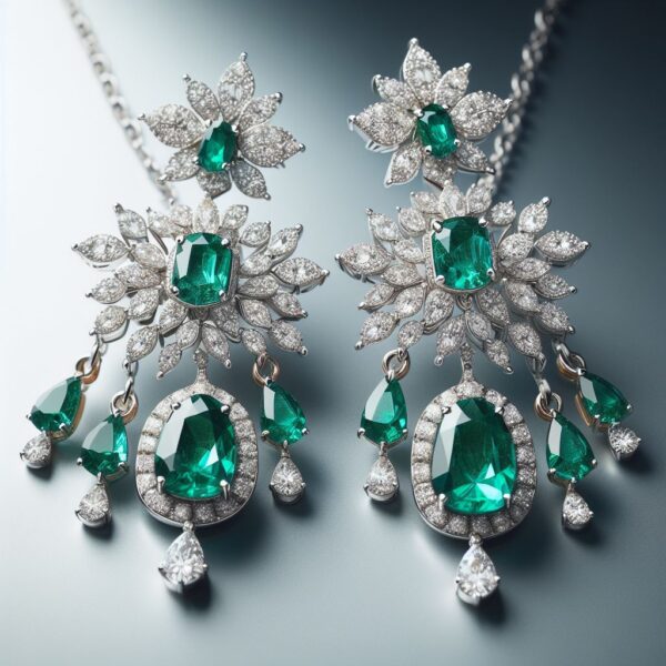 Emerald and Diamond Cluster Earrings