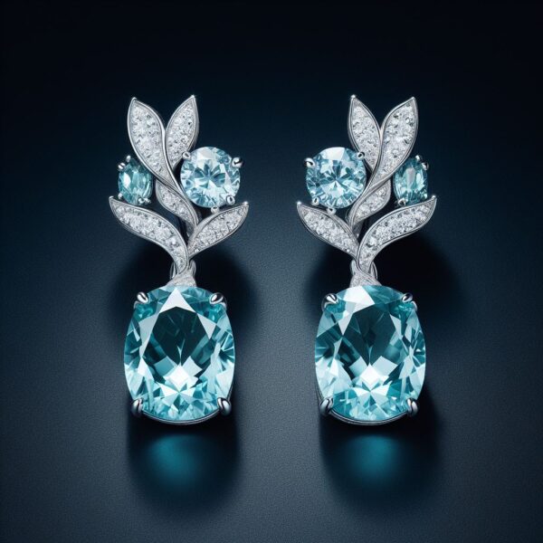 Aquamarine and Diamond Stud Earrings